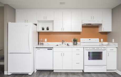 Kitchen area of Commons Student Housing